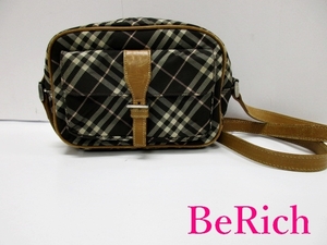 バーバリー BURBERRY ブルーレーベル ショルダーバッグ ブラック 黒 マルチカラー チェック ナイロン キャンバス レザー 【中古】bk7632