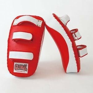 【送料無料】 カーブキックミット 051 赤２個セット (高級レザー) キックボクシング・空手用 GLOBAL SPORTS グローバルスポーツ