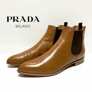 ☆良品 プラダ PRADA ポインテッドトゥ レザー サイドゴア チェルシーブーツ size 36 イタリア製 本革 ショートブーツ アンクルブーツ