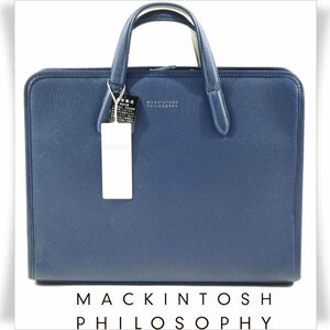 新品1円～★定価3.7万 MACKINTOSH LONDON マッキントッシュ ロンドン 牛革レザー ビジネスバッグ ブリーフケース ネイビー A4◆1217◆