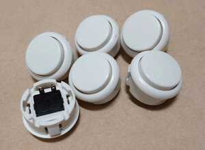30mmボタン6個 ホワイト 白 30Φ コントローラーアケコン用 白色 プッシュボタン 押しボタン アーケードゲーム筐体コンパネ用三和電子互換