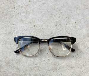 未使用 サングラス ブラック＆ゴールド×クリア ブロー ライトグレーレンズ 眼鏡 メガネ めがね サーモントシェイプ