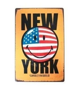 K61 新品◆アメリカ雑貨 かわいい ブリキ看板 星条旗 アメリカ国旗 ニューヨーク Smile スマイル お店 バー インテリア に アンティーク