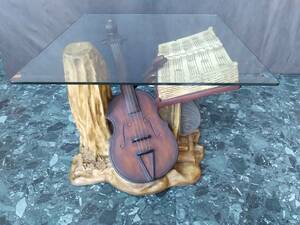 ガラス　センターテーブル　ランプ　サイド　樹脂　楽器　バイオリン　50　55　キズあり
