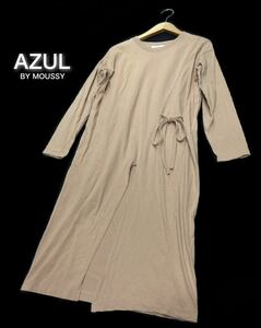 AZUL by moussy★アズールバイマウジー★ （S）コットン 前スリット リボン ワンピース/モカベージュ系