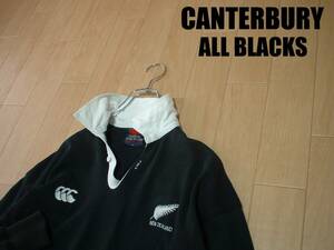 希少ニュージーランド製オールブラックスラガーシャツ40黒ALL BLACKS正規CANTERBURYカンタベリーRUGBYジャージMADE IN NEW ZEALAND