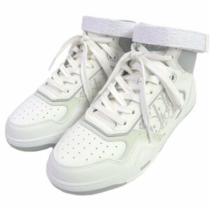 極美品□DIOR ディオール オム 3SH132ZIJ06841 B27 レザー オブリーク ロゴ総柄 ハイカットスニーカー ホワイト グレー 41 イタリア製