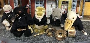 シュタイフ　New Orleans Band ぬいぐるみ 5点セット 楽団 黒いテディベア 、ペリカン、ワニ、ナマズ、サメ