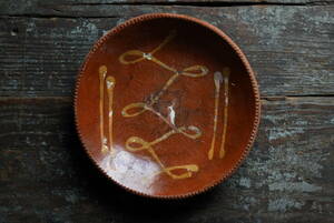古いペンシルベニアのスリップウエア レッドウェア パイ皿 / 19世紀・アメリカ / アンティーク 古道具 アーリーアメリカン