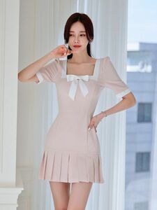 ワンピースladiesレディース　 綺麗めシルエット 美スタイル　　　きれいめ　　披露宴dress　　ミニ丈　　pink　 未使用