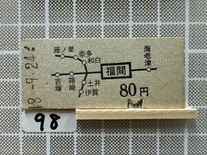 Ja98.【硬券 乗車券 切符】 福間 地図式
