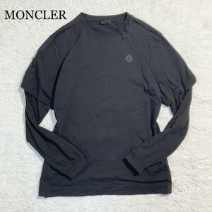 【未使用級】モンクレール レイヤード Tシャツ ロンT 黒 長袖 袖切替 ロゴ