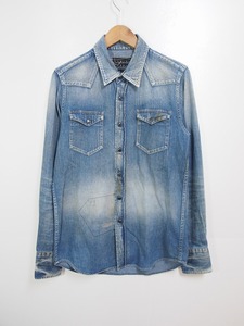 希少 KUROクロ Western Shirts Vintage Wash 01インディゴ USED 汚し加工 ウエスタン デニムシャツ 青428J