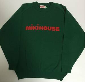 90s 希少 mikihouse ミキハウス ローゲージ ニット セーター デカロゴ 緑赤 L