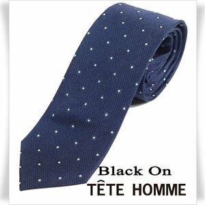 新品1円～★Black On TETE HOMME テットオム シルク絹100％ ネクタイ ネイビー 正規店本物◆1472◆