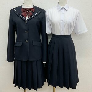 U599/S1142(中古)千葉県 公津の杜中学校 女子制服6点 /S/160/W63/セーラーブレザー/ブラウス/夏冬スカート/リボン/KANKO/学生服/卒業生品/