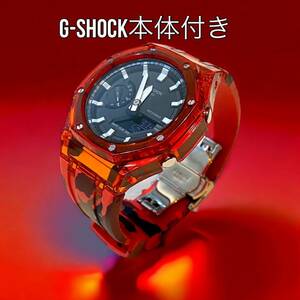 【本体付き】G-SHOCK GA-2100用 ベゼル＋ラバーセット カシオーク カスタム Gショック　ハードレジン　カジュアルモデル　red