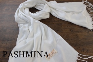 新品 中薄手【パシュミナ Pashmina】無地 ホワイト WHITE 白 Plain 大判 ストール カシミア100% Cashmere 訳あり