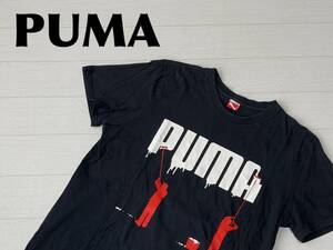 ☆送料無料☆ PUMA プーマ 古着 半袖 ロゴ プリント Tシャツ メンズ XL ブラック トップス 中古 即決