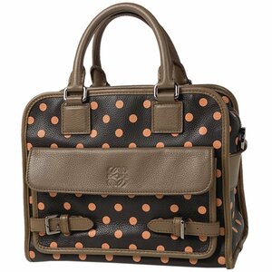 ロエベ LOEWE クルス ハンドバッグ アナグラム ドット ハンドバッグ レザー ブラウン ピンク レディース 【中古】