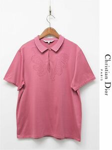 Z069/美品 Christian Dior 半袖ポロシャツ ブラウス 刺繍 L ピンク