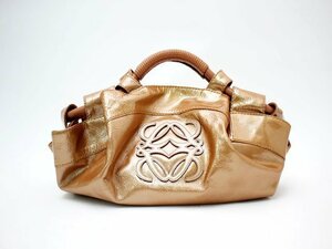 【美品】ロエベ LOEWE ナッパアイレ ハンドバッグ ブロンズ エナメル