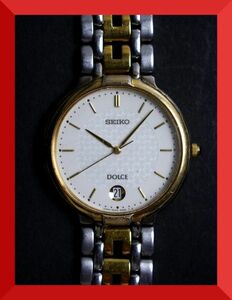 セイコー SEIKO ドルチェ DOLCE クォーツ 3針 デイト 純正ベルト 5E32-6A80 男性用 メンズ 腕時計 W184