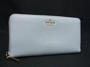 1円 ■美品■ kate spade ケイトスペード PWRU5073B レザー ラウンドファスナー 長財布 ウォレット 小銭入れ 札入れ ライトブルー系 BG8177