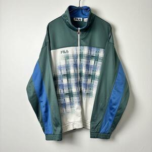 90s FILA チェック サイドライン トラックジャケット 2XL S1602