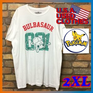 ME11-170★USA古着★レアプリント★ビッグサイズ【POKEMON ポケモン フシギダネ】オフィシャル 半袖Tシャツ【メンズ 2XL】白T 大きいサイズ