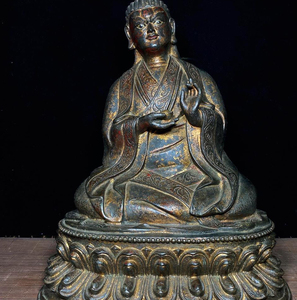 明代　チベット　泥金　古銅座仏像
