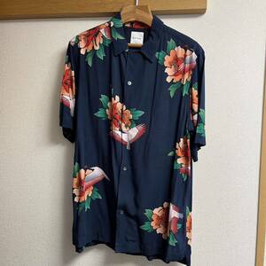 【送料無料】ポールスミス (M) イタリア製 オープンカラー 半袖シャツ / アロハシャツ 花柄 / 鶴 鳥柄 / 和柄 / 大柄