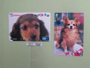 ⑦　コレクション処分　　　708　　パスネットカード　　使用済　「愛犬　　2種」　1０００円　東急・営団　２種　２枚　