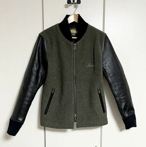 美品☆[BACKBONE] 13AW 定価71,400 ホースハイド切替 袖レザースタジャン バーシティジャケット L 馬革 中綿 BB13FW-B13 日本製