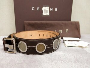 ★●超美品●CELINE セリーヌ●ユーロデッセイ コレクション●コインモチーフ●カーフ レザー 本革●ベルト●ダークブラウン●SV金具●B141