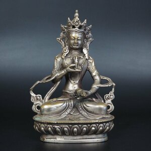 【金富士】チベット古い銅鍍銀　銀銅持金剛仏像 　中国古玩骨董佛像