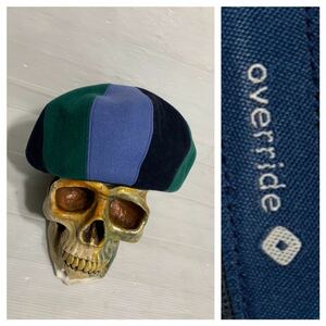 override オーバーライド　日本製　マルチカラー切替　12パネル　ベレー帽　ベレーキャップ　帽子　黒×緑×ターコイズブルー