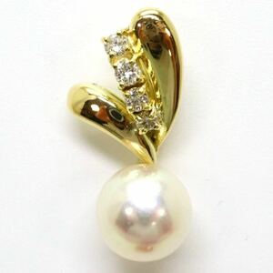 良品!!＊K18アコヤ本真珠/天然ダイヤモンドペンダントトップ＊b 2.1g 0.09ct pearl diamond jewelry EA5/EA5