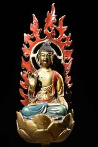 旧蔵 中國 清代 仏教 銅製彩繪 釈迦 釈迦牟尼 仏像 仏教古美術 供養品 細密彫 時代物 置物 中国古美術 TWB02