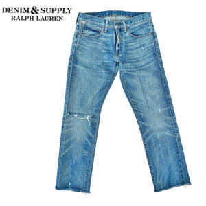 【DENIM & SUPPLY】右ひざダメージ加工デニム/ペイント加工/ジーンズ/29インチ★ラルフローレン