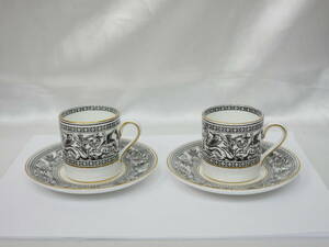 #2788 WEDGWOOD FLORENTINE W4312 黒ｘ金彩 デミタスカップ 2客 ウェッジウッド フロレンティーン