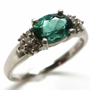 ◆Pt900 天然ダイヤモンド/天然トルマリンリング◆A 約4.9g 16号 diamond tourmaline pearl ジュエリー ring 指輪 EB4/EB4