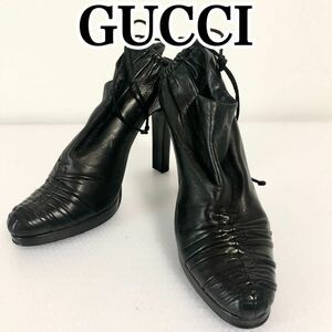 GUCCIグッチ　オープンバックサンダル　ミュール　ヒール　レザー　ブラック　35.5C