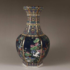 景徳鎮　六方花瓶　花鳥花瓶　琺瑯彩　粉彩 磁器　置物　装飾　収蔵　コレクション ZH332