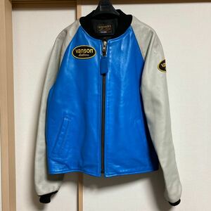 【美品】VANSON バンソン シングルライダース レザージャケット ブルー/ホワイト サイズ38 革ジャン