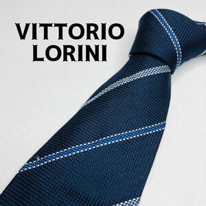 VITTORIO LORINI ヴィットリオロリーニ　ネクタイ　ハイブランド　ネイビーストライプ　高級シルク100％