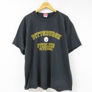 XL/古着 半袖 ビンテージ Tシャツ メンズ 00s NFL ピッツバーグスティーラーズ 大きいサイズ コットン クルーネック 黒 ブラック アメ