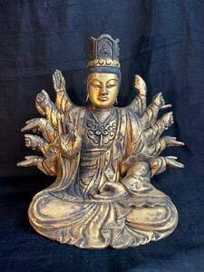仏教美術 千手観音菩薩坐像 木製鍍金仏 伝江戸期 造形美 年代物 一点物 愛蔵品