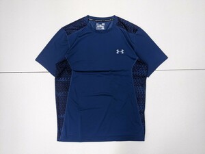 11．アンダーアーマー UA heatgear 速乾 柄入り 半袖Tシャツ トレーニングウェア メンズLG ネイビーダークネイビー x410
