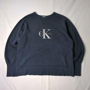 90s カルバンクライン 前V 長リブ ヴィンテージ スウェット 刺繍 Calvin Klein Jeans SWEATSHIRT vintage 古着 